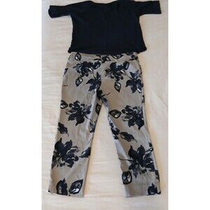 Jules & Leopold Floral Print Casual Jogger Pants Sz XL Taupe/Black Stretch